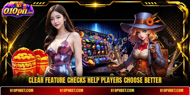 Clear feature checks help players choose better