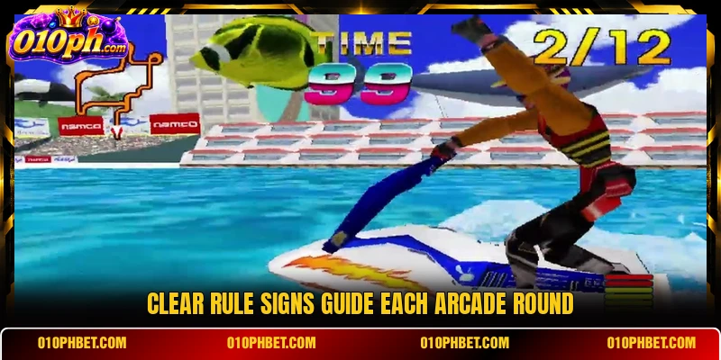 Clear rule signs guide each arcade round