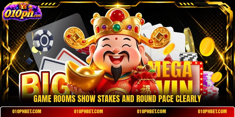 Game rooms show stakes and round pace clearly
