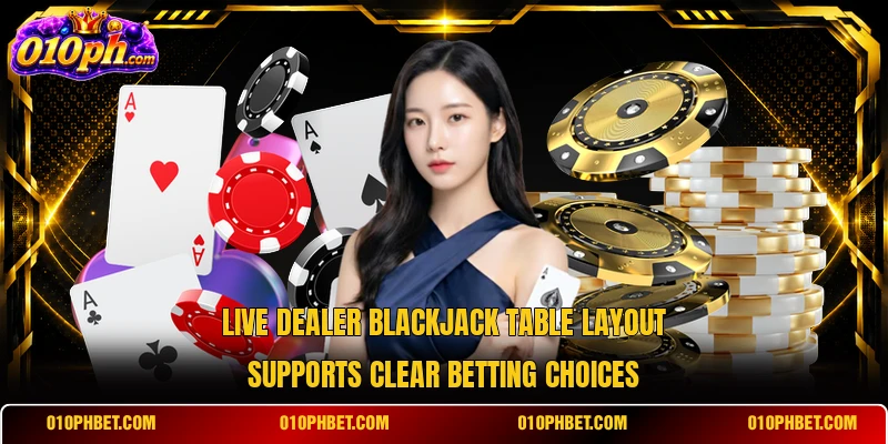 Live Dealer Blackjack table layout supports clear betting choices