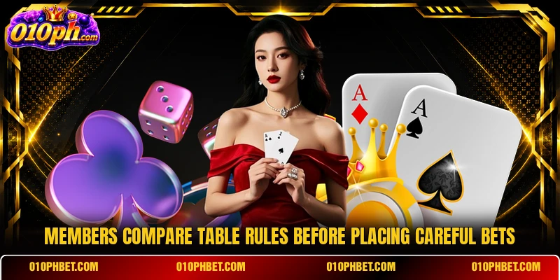 Members compare table rules before placing careful bets