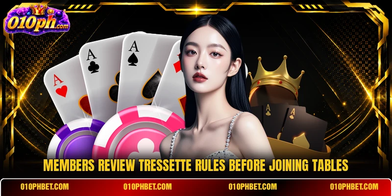 Members review Tressette rules before joining tables