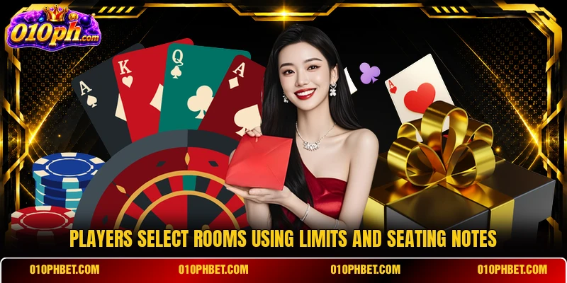 Players select rooms using limits and seating notes