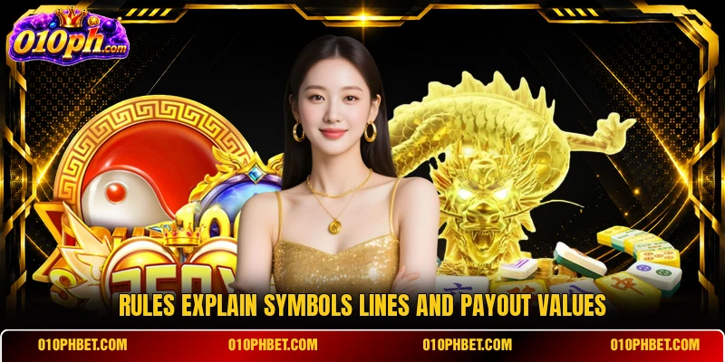 Rules explain symbols lines and payout values